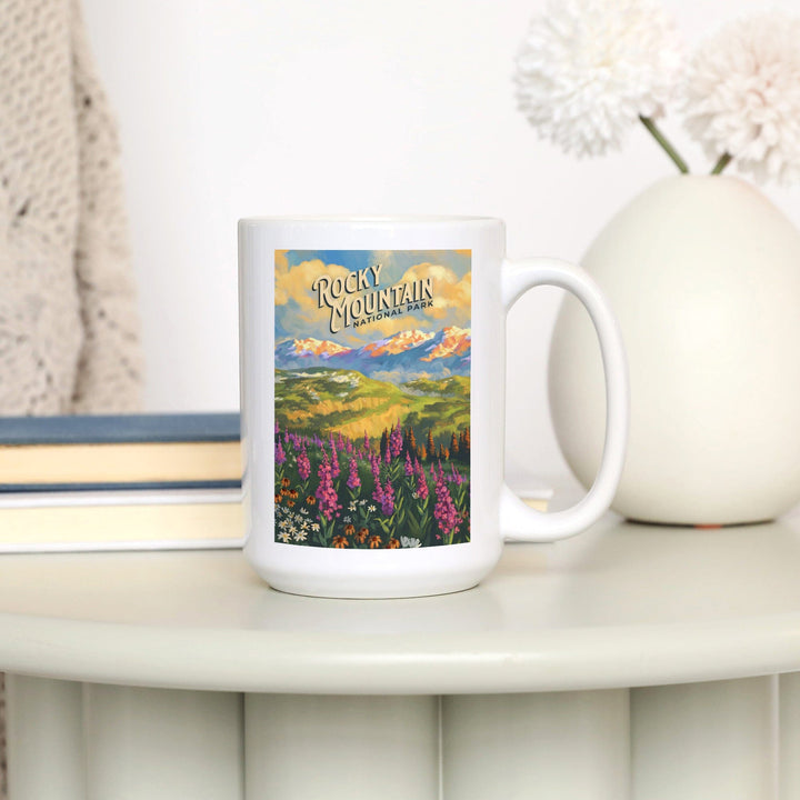 Rocky Mountain National Park, Colorado, Oil Painting National Park Series, Lantern Press Artwork, Ceramic Mug Mugs Lantern Press 