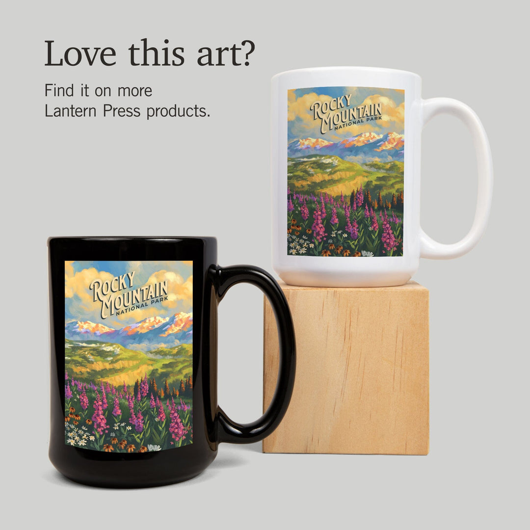 Rocky Mountain National Park, Colorado, Oil Painting National Park Series, Lantern Press Artwork, Ceramic Mug Mugs Lantern Press 