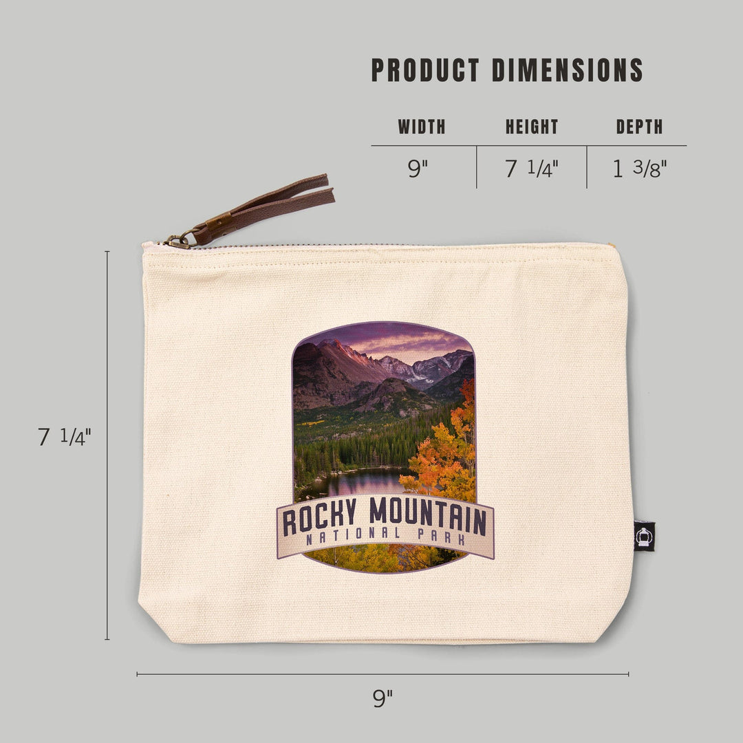 Rocky Mountain National Park, Colorado, Purple Sunset and Lake, Alt, Organic Cotton Zipper Pouch, Go Bag Go Bag Lantern Press 