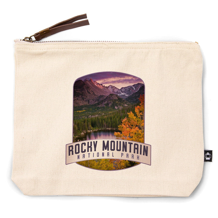 Rocky Mountain National Park, Colorado, Purple Sunset and Lake, Alt, Organic Cotton Zipper Pouch, Go Bag Go Bag Lantern Press 