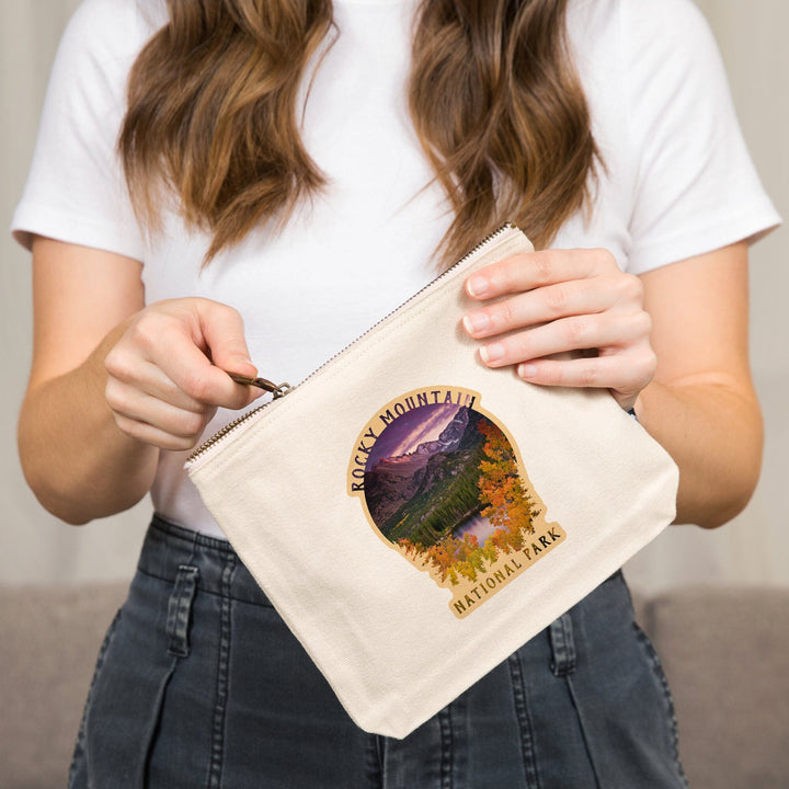 Rocky Mountain National Park, Colorado, Purple Sunset and Lake, Photography,, Organic Cotton Zipper Pouch, Go Bag Go Bag Lantern Press 