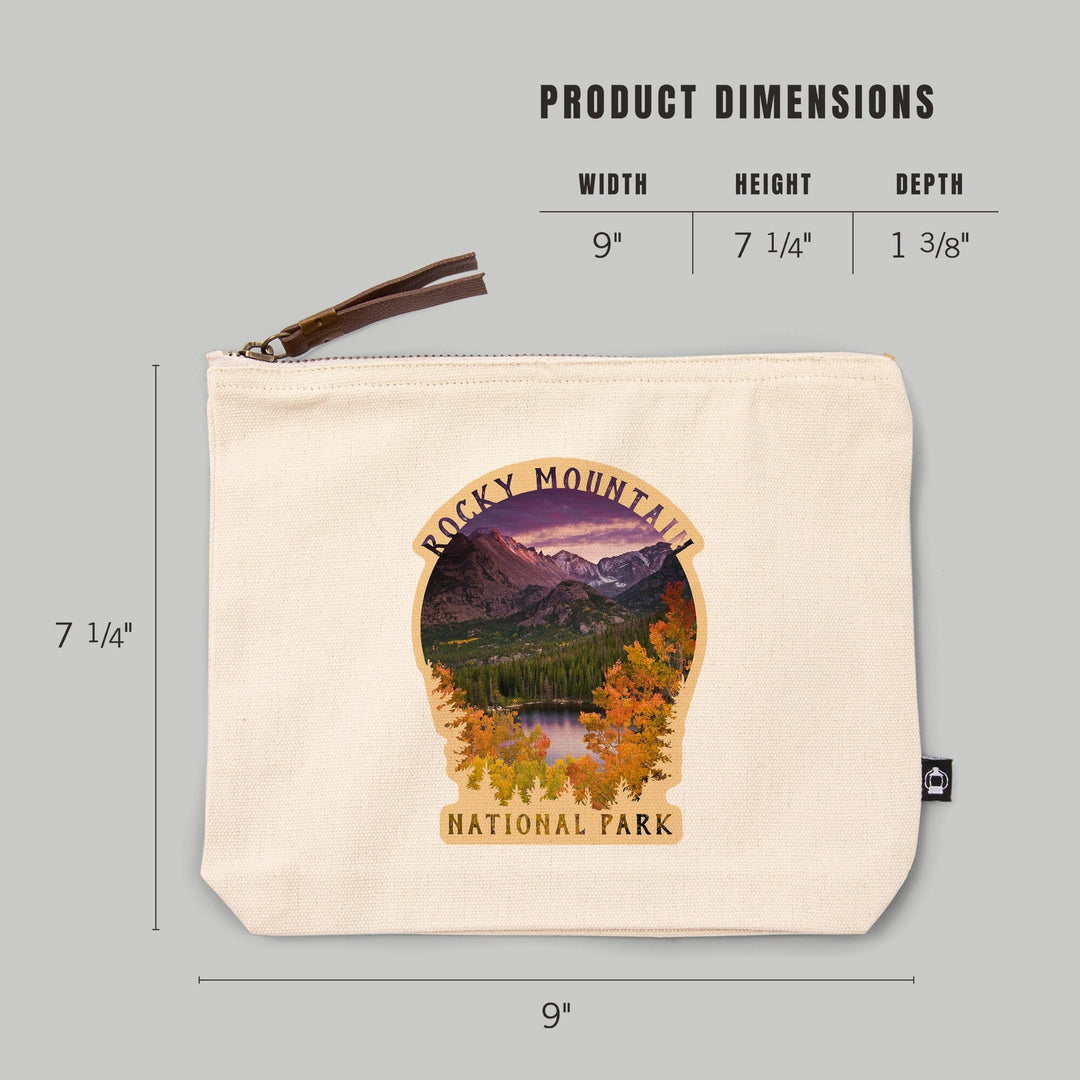 Rocky Mountain National Park, Colorado, Purple Sunset and Lake, Photography,, Organic Cotton Zipper Pouch, Go Bag Go Bag Lantern Press 