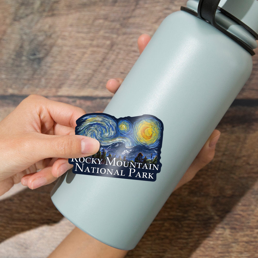 Rocky Mountain National Park, Colorado, Starry Night National Park Series, Contour, Lantern Press Artwork, Vinyl Sticker Sticker Lantern Press 