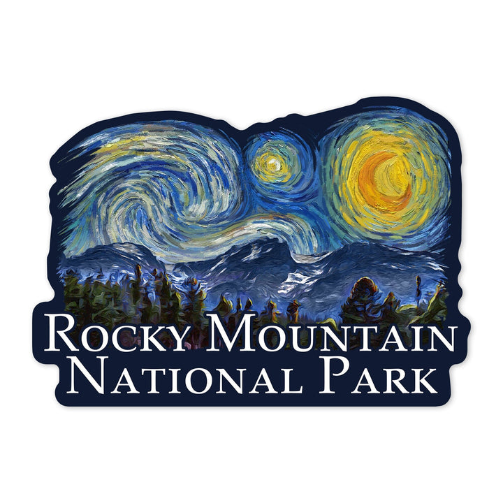 Rocky Mountain National Park, Colorado, Starry Night National Park Series, Contour, Lantern Press Artwork, Vinyl Sticker Sticker Lantern Press 