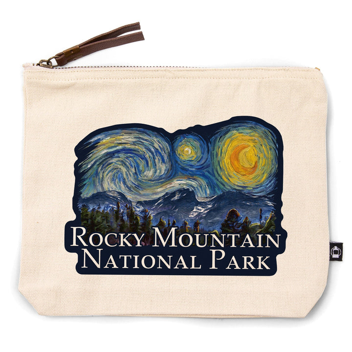 Rocky Mountain National Park, Colorado, Starry Night National Park Series,, Organic Cotton Zipper Pouch, Go Bag Go Bag Lantern Press 