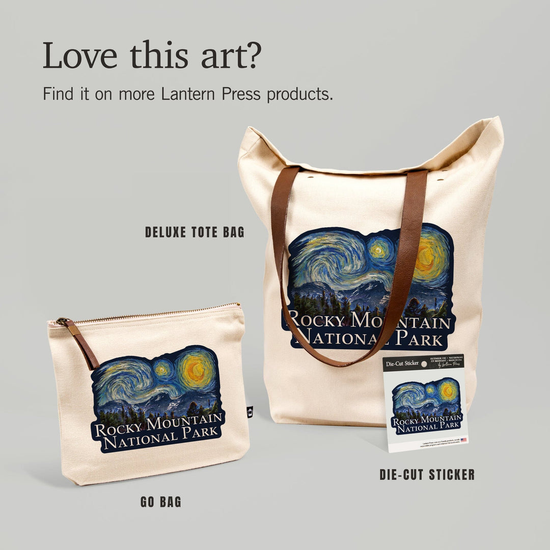 Rocky Mountain National Park, Colorado, Starry Night National Park Series,, Organic Cotton Zipper Pouch, Go Bag Go Bag Lantern Press 
