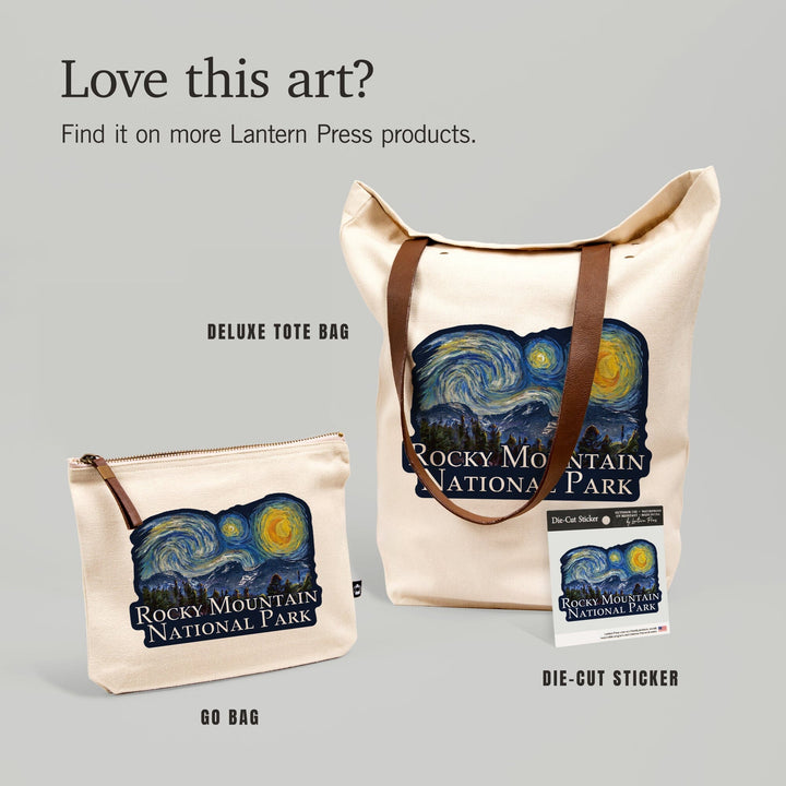 Rocky Mountain National Park, Colorado, Starry Night National Park Series,, Organic Cotton Zipper Pouch, Go Bag Go Bag Lantern Press 