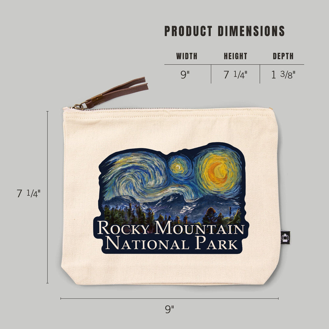 Rocky Mountain National Park, Colorado, Starry Night National Park Series,, Organic Cotton Zipper Pouch, Go Bag Go Bag Lantern Press 