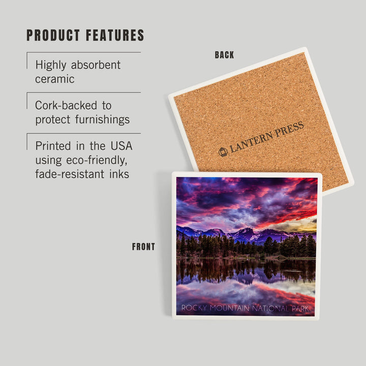Rocky Mountain National Park, Colorado, Sunset and Sprague Lake, Coasters Coasters Lantern Press 