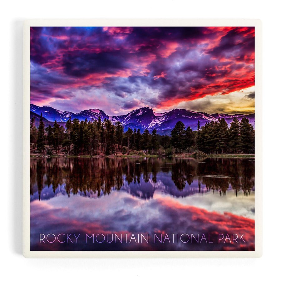 Rocky Mountain National Park, Colorado, Sunset and Sprague Lake, Coasters Coasters Lantern Press 