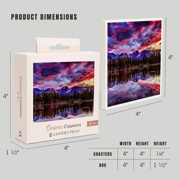 Rocky Mountain National Park, Colorado, Sunset and Sprague Lake, Coasters Coasters Lantern Press 