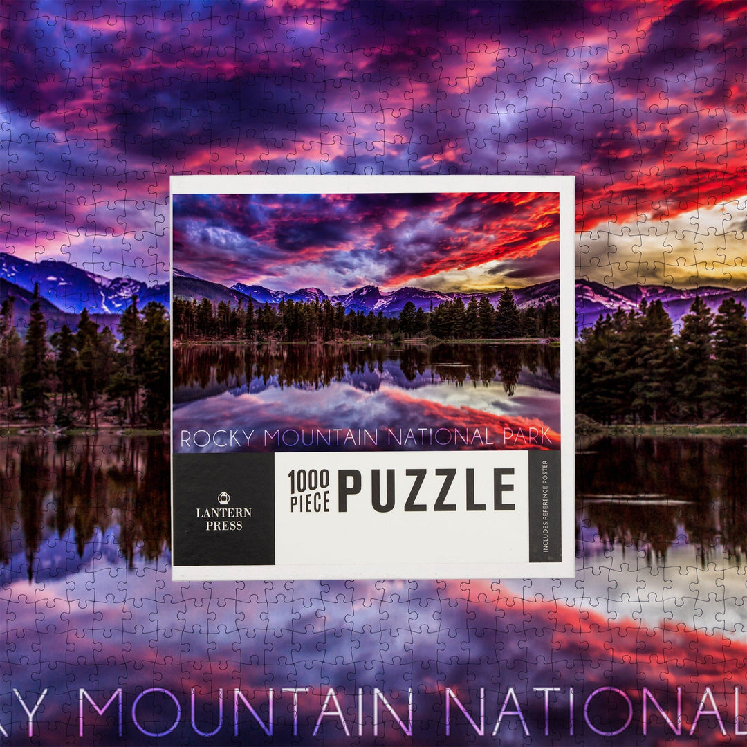 Rocky Mountain National Park, Colorado, Sunset and Sprague Lake, Jigsaw Puzzle Puzzle Lantern Press 