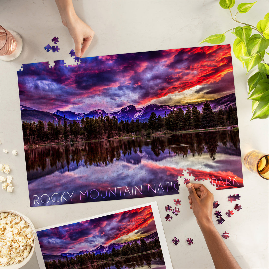 Rocky Mountain National Park, Colorado, Sunset and Sprague Lake, Jigsaw Puzzle Puzzle Lantern Press 