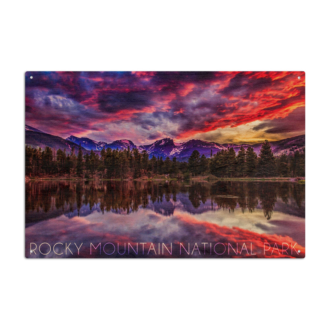 Rocky Mountain National Park, Colorado, Sunset & Sprague Lake, Lantern Press Photography, Wood Signs and Postcards Wood Lantern Press 10 x 15 Wood Sign 