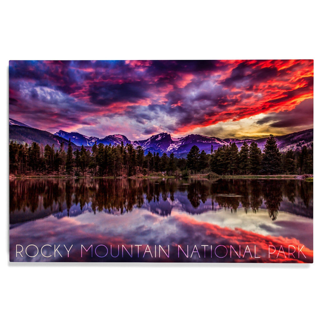 Rocky Mountain National Park, Colorado, Sunset & Sprague Lake, Lantern Press Photography, Wood Signs and Postcards Wood Lantern Press 