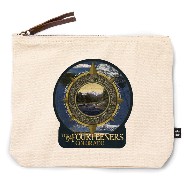 Rocky Mountain National Park, Colorado, The Fourteeners,, Organic Cotton Zipper Pouch, Go Bag Go Bag Lantern Press 