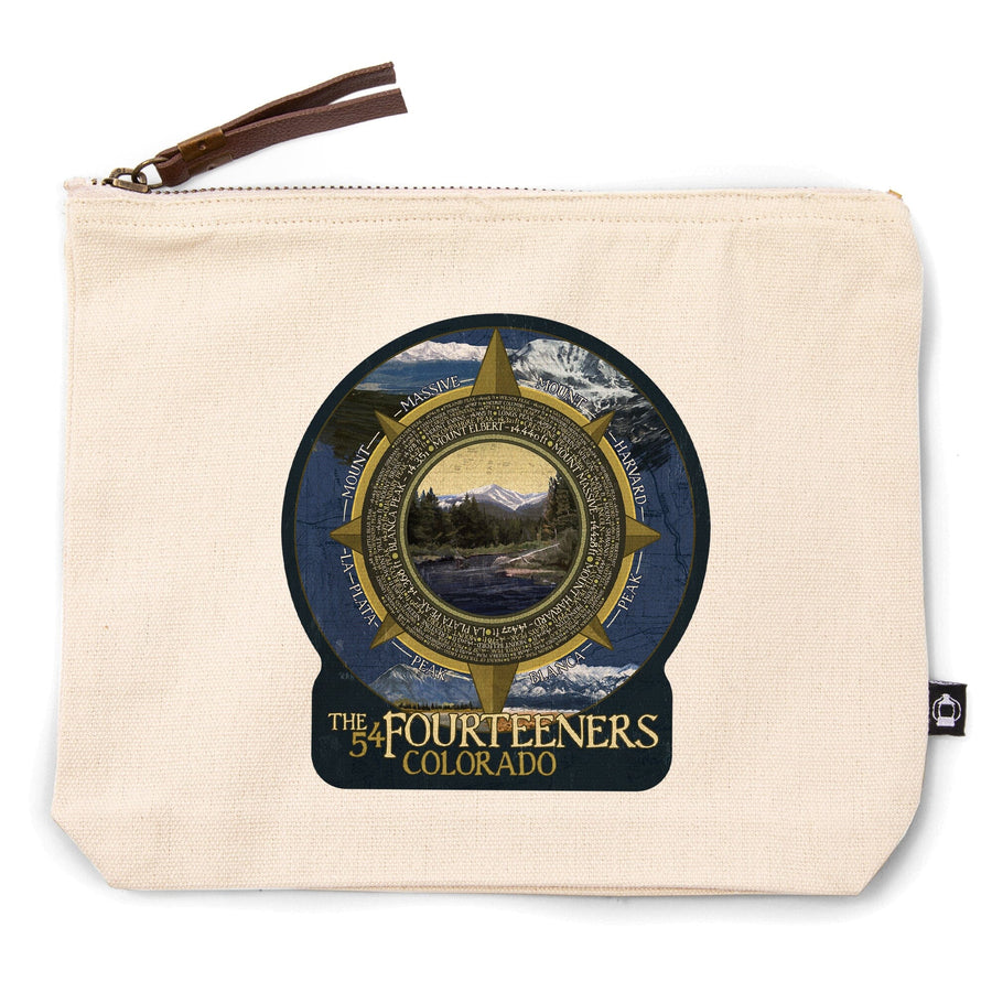 Rocky Mountain National Park, Colorado, The Fourteeners,, Organic Cotton Zipper Pouch, Go Bag Go Bag Lantern Press 