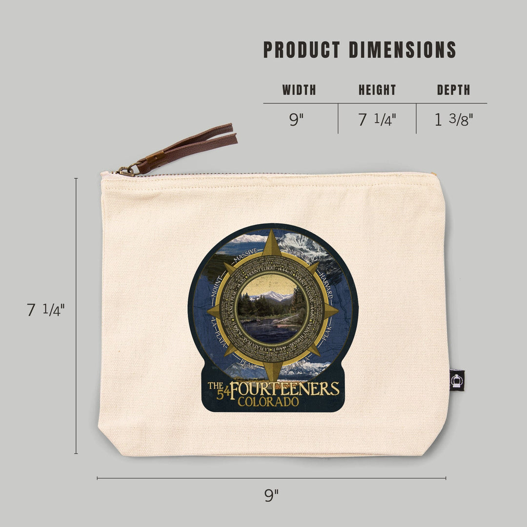 Rocky Mountain National Park, Colorado, The Fourteeners,, Organic Cotton Zipper Pouch, Go Bag Go Bag Lantern Press 