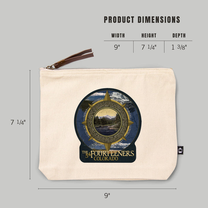 Rocky Mountain National Park, Colorado, The Fourteeners,, Organic Cotton Zipper Pouch, Go Bag Go Bag Lantern Press 