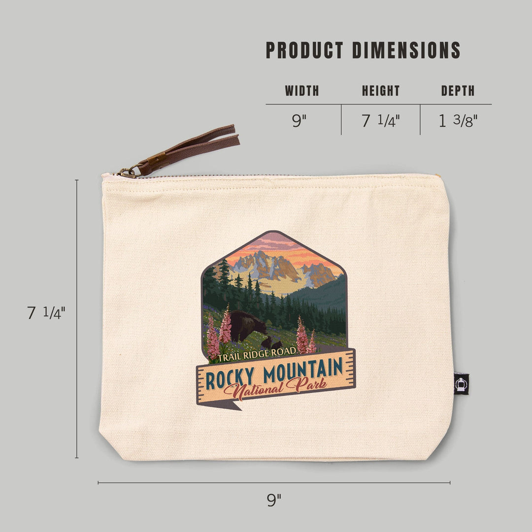 Rocky Mountain National Park, Colorado, Trail Ridge Rd, Bear and Spring Flowers,, Organic Cotton Zipper Pouch, Go Bag Go Bag Lantern Press 