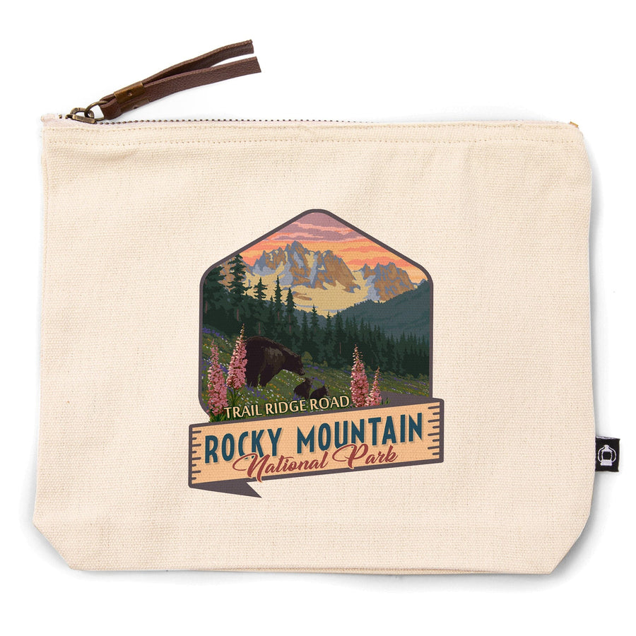 Rocky Mountain National Park, Colorado, Trail Ridge Rd, Bear and Spring Flowers,, Organic Cotton Zipper Pouch, Go Bag Go Bag Lantern Press 