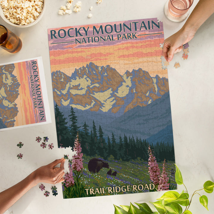 Rocky Mountain National Park, Colorado, Trail Ridge Road, Bear and Spring Flowers, Jigsaw Puzzle Puzzle Lantern Press 