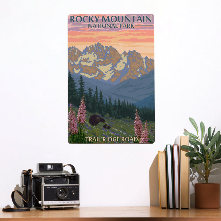 Rocky Mountain National Park, Colorado, Trail Ridge Road, Bear and Spring Flowers, Metal Signs Metal Lantern Press 