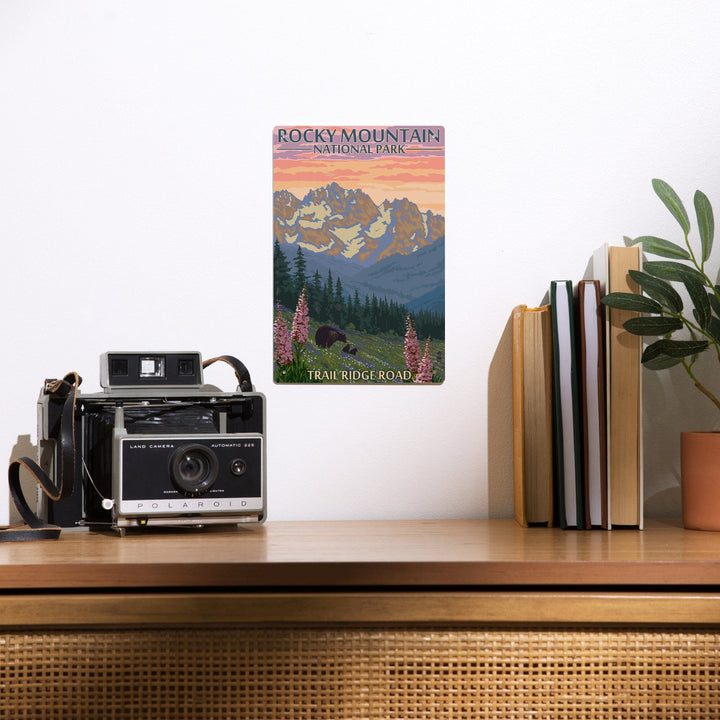 Rocky Mountain National Park, Colorado, Trail Ridge Road, Bear and Spring Flowers, Metal Signs Metal Lantern Press 