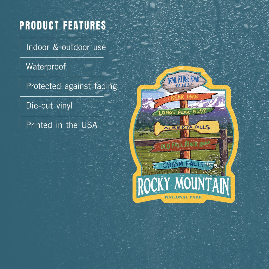 Rocky Mountain National Park, Colorado, Trail Ridge Road, Destination Signpost, Contour, Vinyl Sticker Sticker Lantern Press 