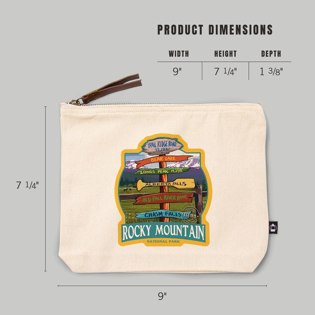 Rocky Mountain National Park, Colorado, Trail Ridge Road, Destination Signpost,, Organic Cotton Zipper Pouch, Go Bag Go Bag Lantern Press 