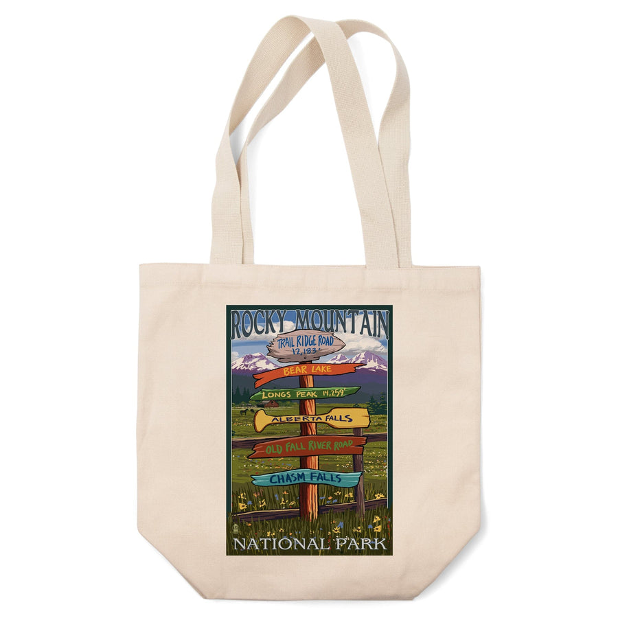 Rocky Mountain National Park, Colorado, Trail Ridge Road, Destinations Sign, Lantern Press, Tote Bag Totes Lantern Press 