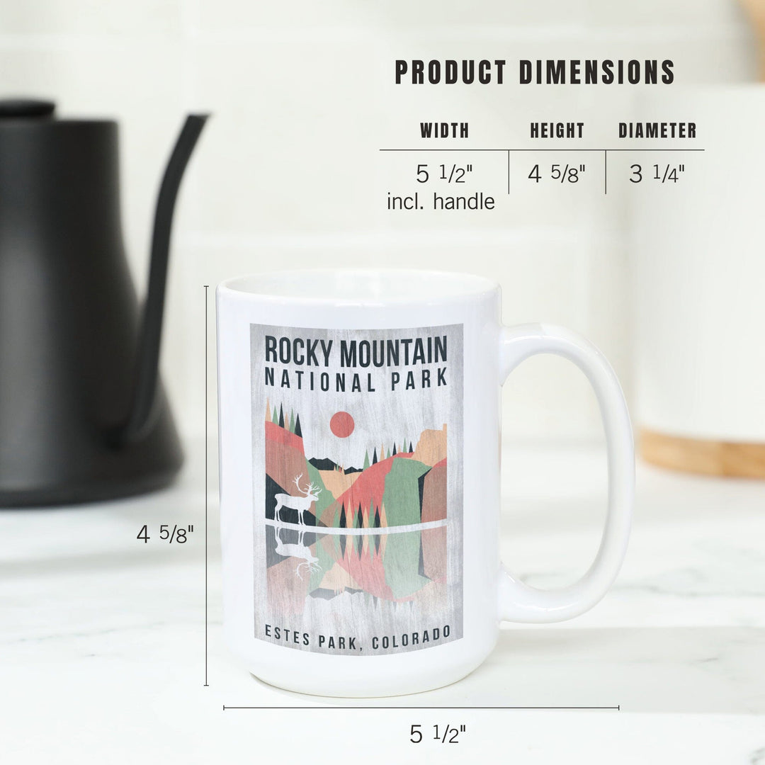 Rocky Mountain National park, Estes park, Colorado, Elk, Geometric Opacity Press, Ceramic Mug Mugs Lantern Press 