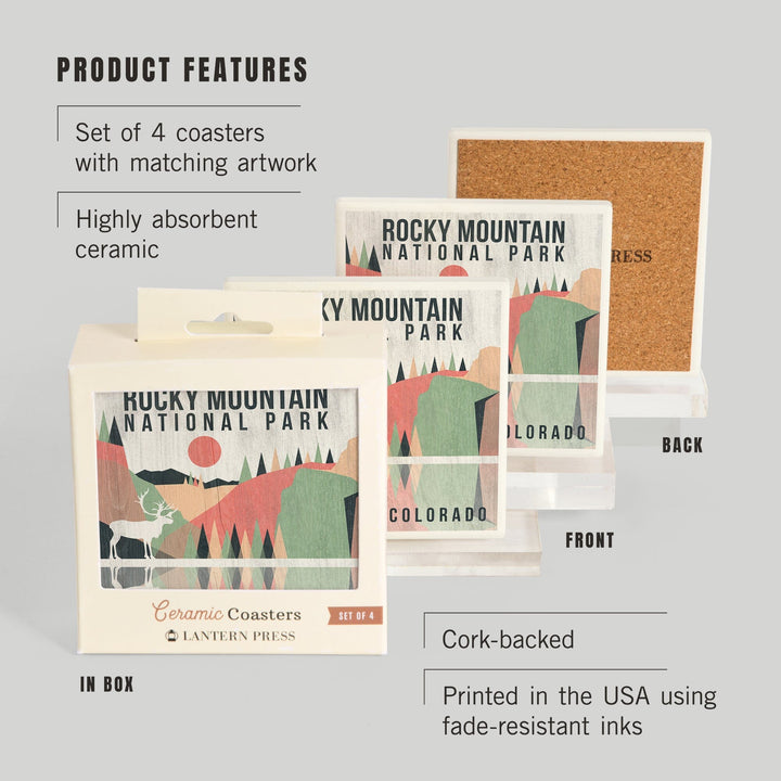 Rocky Mountain National park, Estes park, Colorado, Elk, Geometric Opacity Press, Coasters Coasters Lantern Press 