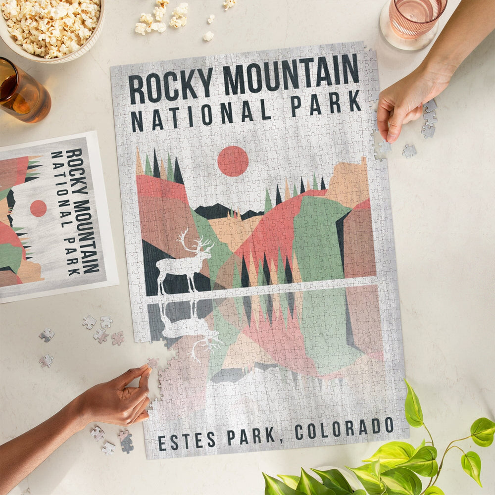 Rocky Mountain National park, Estes park, Colorado, Elk, Geometric Opacity Press, Jigsaw Puzzle Puzzle Lantern Press 