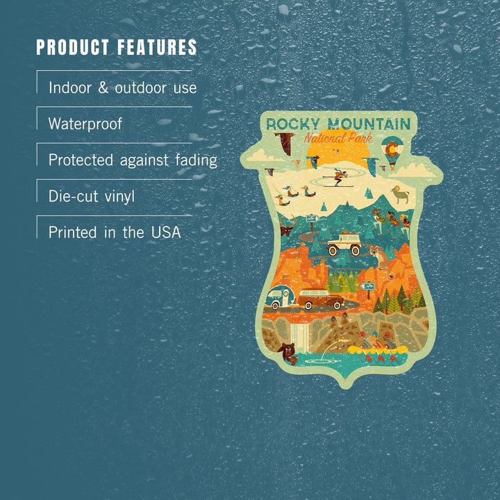 Rocky Mountain National Park, Geometric National Park Series, Contour, Vinyl Sticker Sticker Lantern Press 
