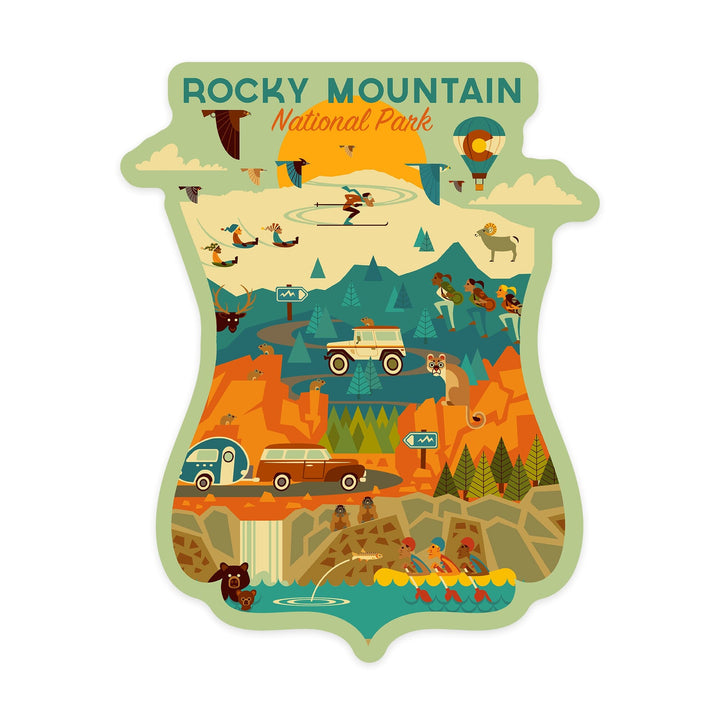 Rocky Mountain National Park, Geometric National Park Series, Contour, Vinyl Sticker Sticker Lantern Press 