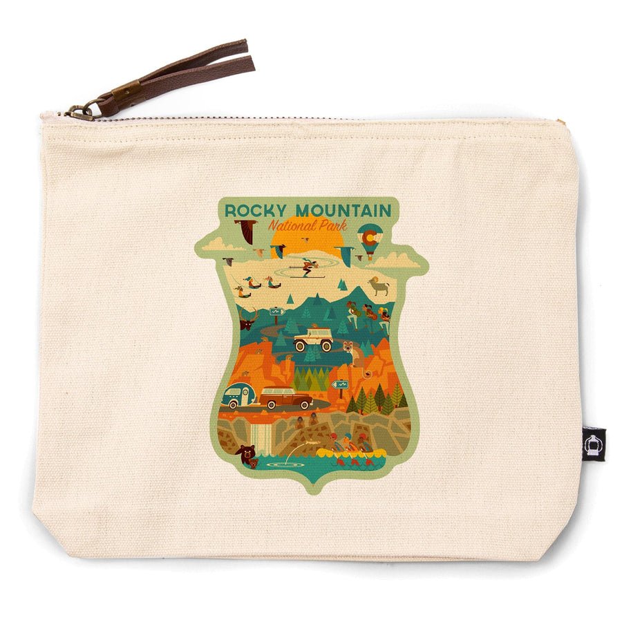 Rocky Mountain National Park, Geometric National Park Series,, Organic Cotton Zipper Pouch, Go Bag Go Bag Lantern Press 