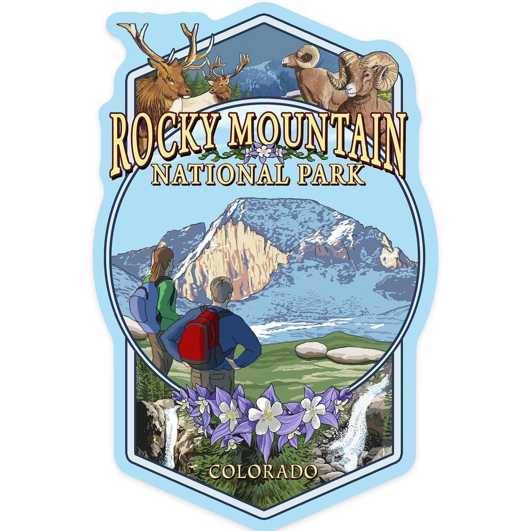 Rocky Mountain National Park, Montage, Contour, Vinyl Sticker Sticker Lantern Press 