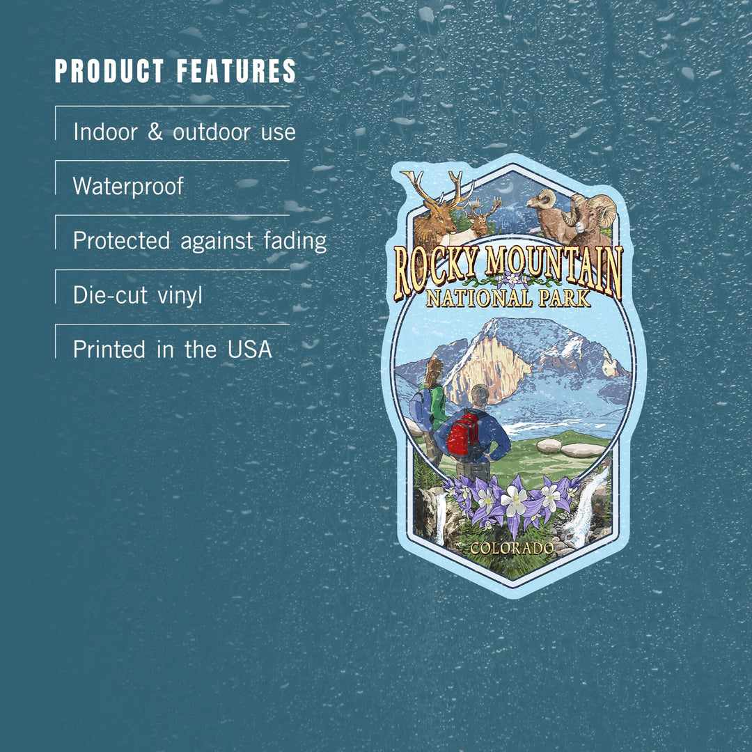 Rocky Mountain National Park, Montage, Contour, Vinyl Sticker Sticker Lantern Press 