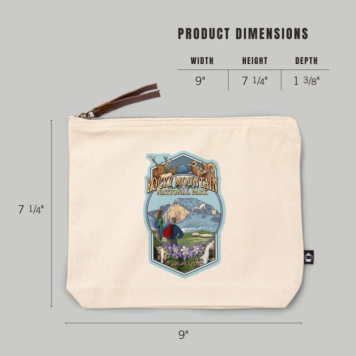 Rocky Mountain National Park, Montage,, Organic Cotton Zipper Pouch, Go Bag Go Bag Lantern Press 