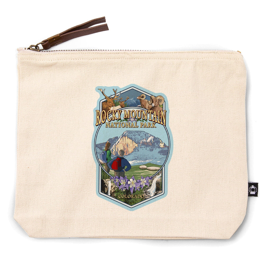 Rocky Mountain National Park, Montage,, Organic Cotton Zipper Pouch, Go Bag Go Bag Lantern Press 