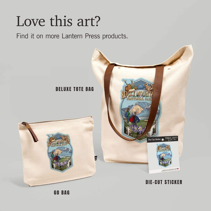 Rocky Mountain National Park, Montage,, Organic Cotton Zipper Pouch, Go Bag Go Bag Lantern Press 