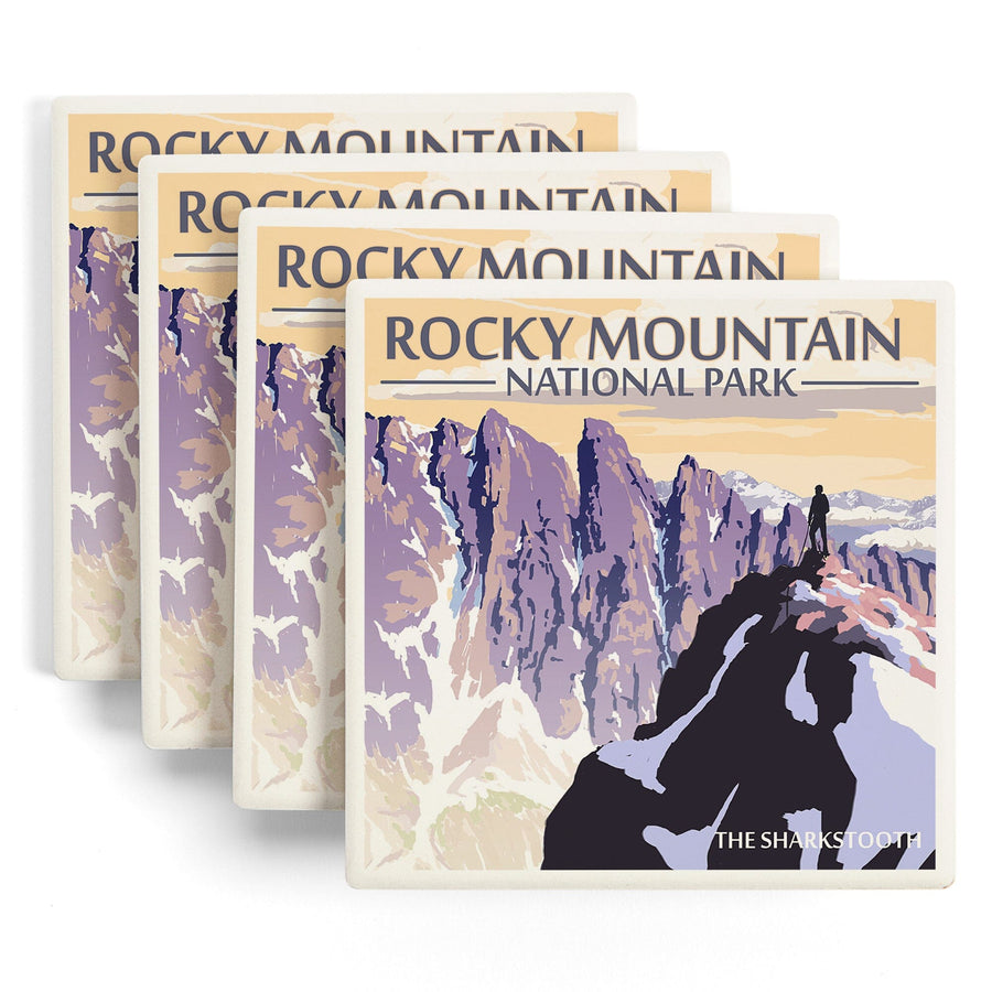 Rocky Mountain National Park, Montana, The Sharkstooth, Lantern Press Artwork, Coaster Set Coasters Lantern Press 