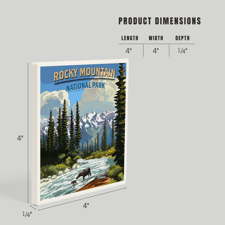 Rocky Mountain National Park, Moose and River Rapids, Coasters Coasters Lantern Press 