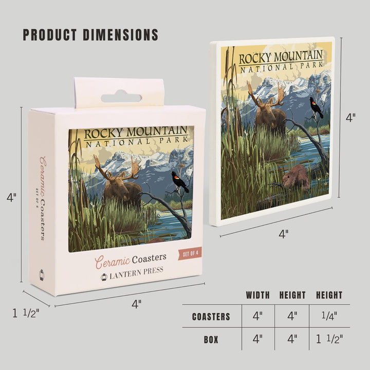 Rocky Mountain National Park, Mountain and Marsh Scene, Coasters Coasters Lantern Press 