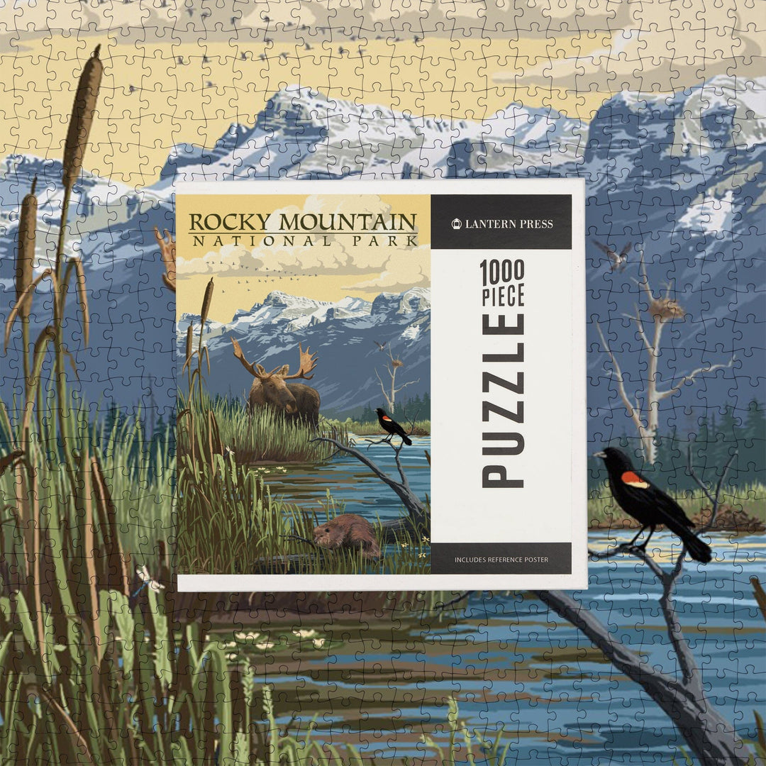 Rocky Mountain National Park, Mountain and Marsh Scene, Jigsaw Puzzle Puzzle Lantern Press 
