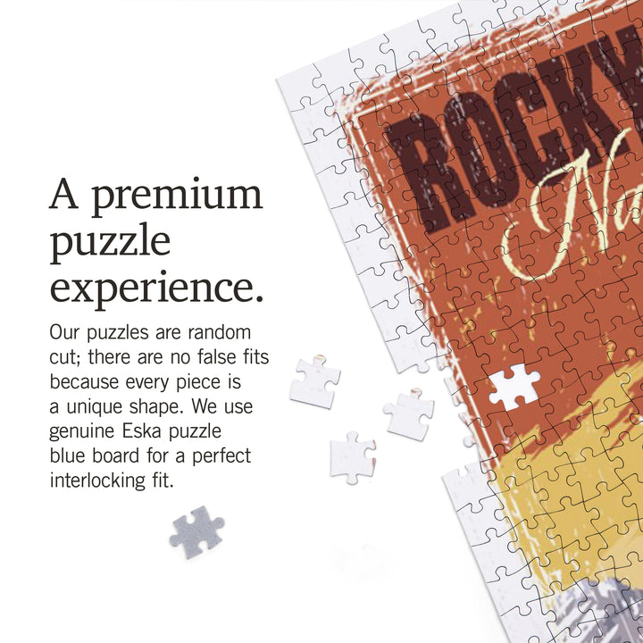 Rocky Mountain National Park, Mountain View and Elk, Distressed, Jigsaw Puzzle Puzzle Lantern Press 