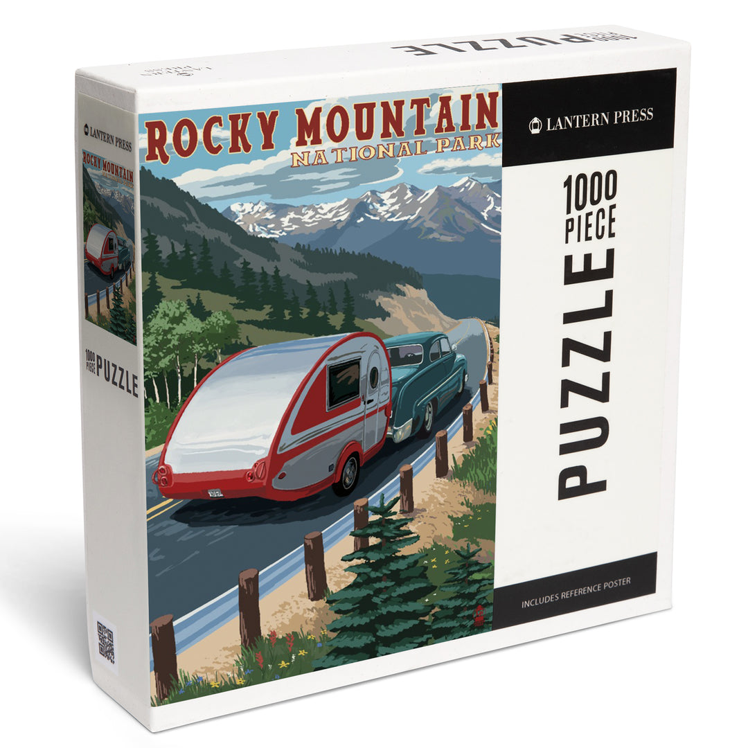 Rocky Mountain National Park, Retro Camper, Jigsaw Puzzle Puzzle Lantern Press 