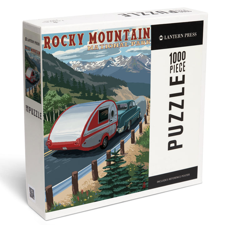 Rocky Mountain National Park, Retro Camper, Jigsaw Puzzle Puzzle Lantern Press 