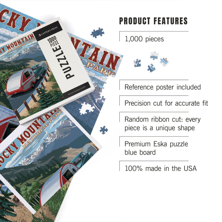Rocky Mountain National Park, Retro Camper, Jigsaw Puzzle Puzzle Lantern Press 